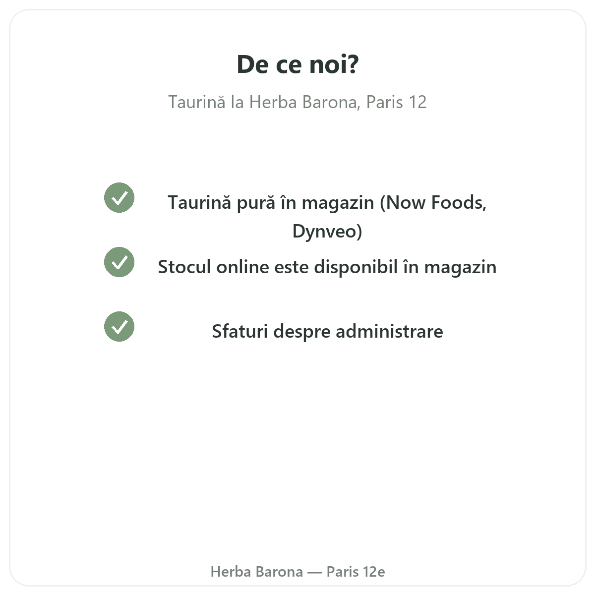 De ce să cumpărați Taurină Paris la Herba Barona Paris arondismentul 12