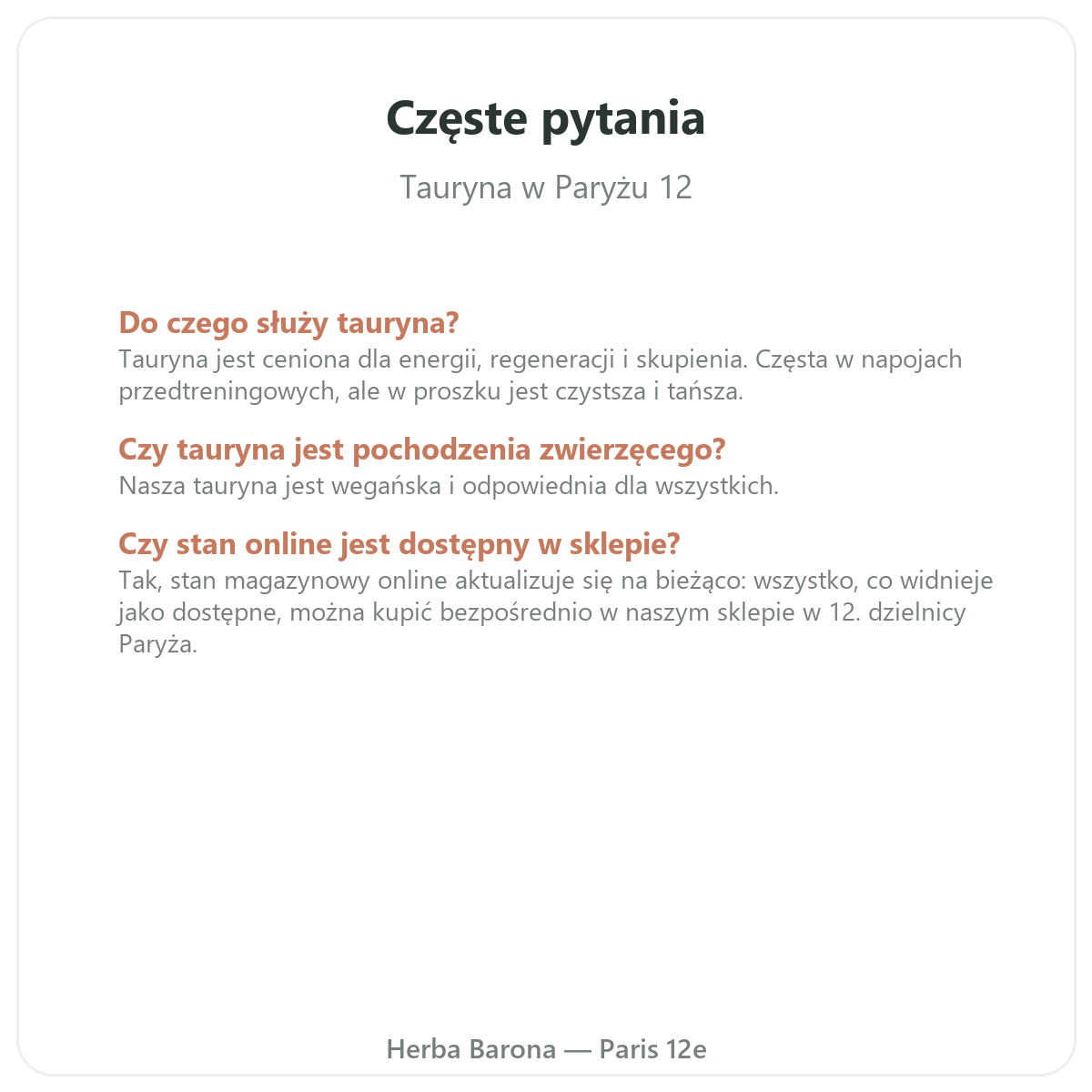 Najczęstsze pytania o taurynę - Herba Barona, dostawa w całej Polsce