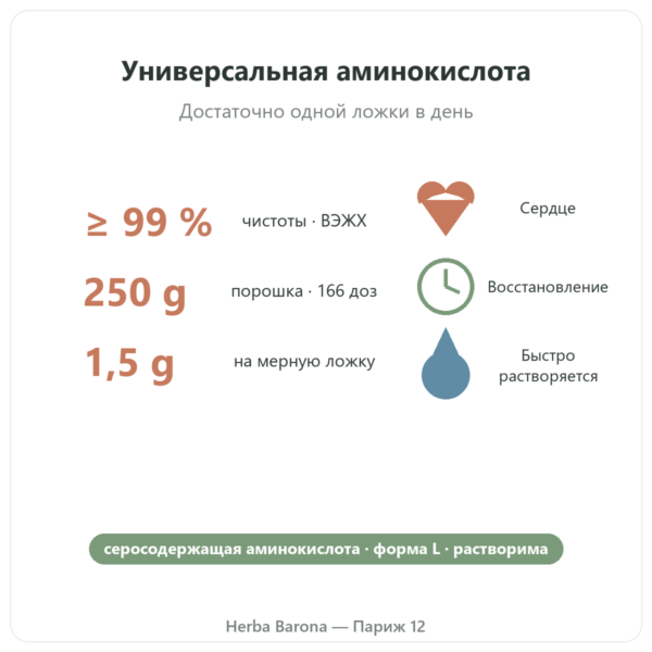 Таурин в порошке – Dynveo – 250 г польза и цифры Paris Herba Barona