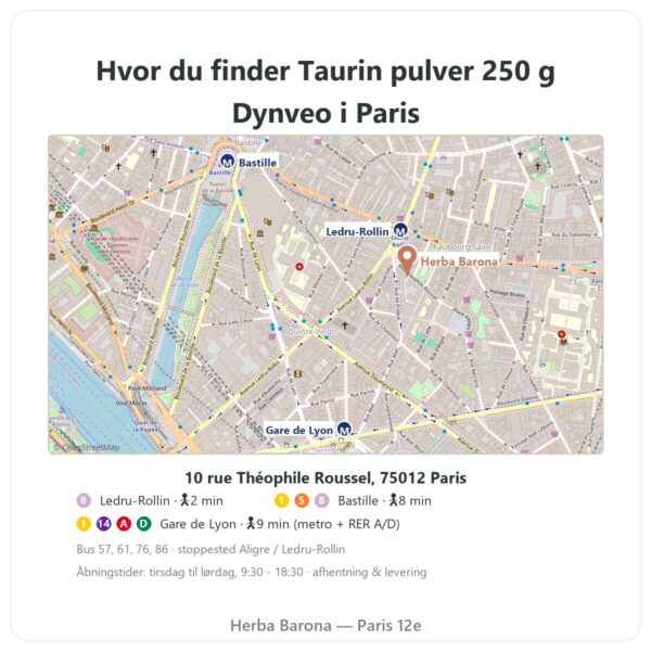 Hvor man finder Taurin pulver – Dynveo – 250 g - Herba Barona Paris