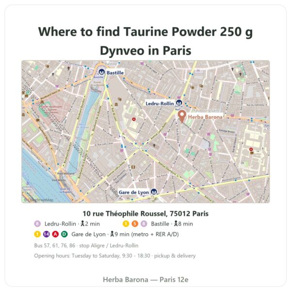 Where to find Taurine Powder – Dynveo – 250 g - Herba Barona Paris