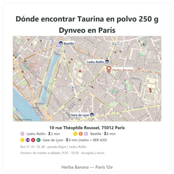 Dónde encontrar Taurina en polvo – Dynveo – 250 g - Herba Barona Paris