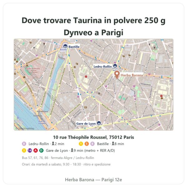Dove trovare Taurina in polvere – Dynveo – 250 g - Herba Barona Paris
