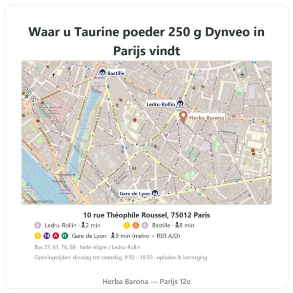 Waar te vinden Taurine poeder – Dynveo – 250 g - Herba Barona Paris