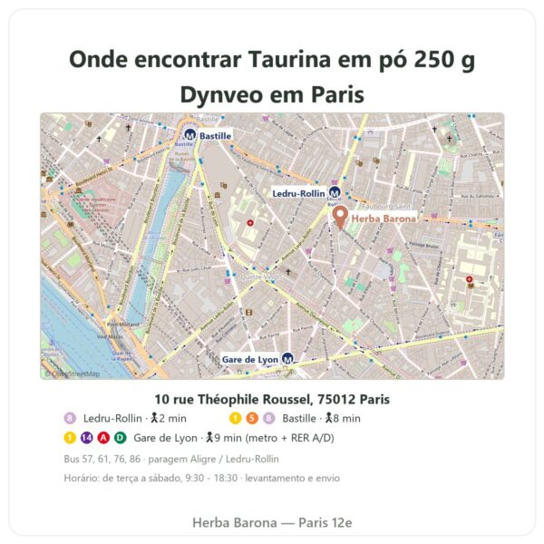 Onde encontrar Taurina em pó – Dynveo – 250 g - Herba Barona Paris