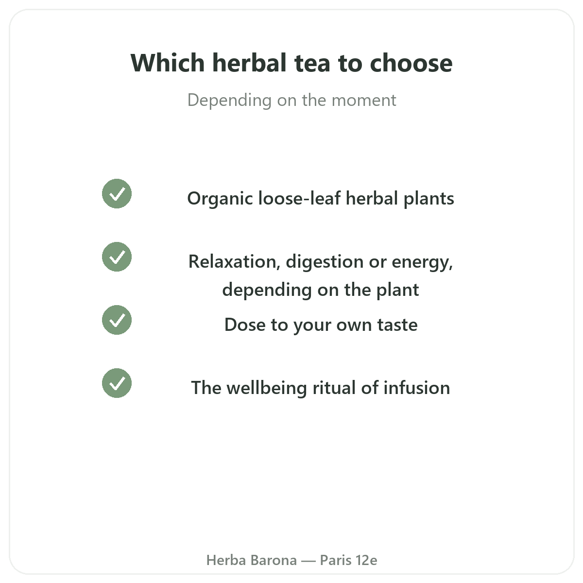 Herbal teas in Paris - quality commitments at Herba Barona Paris 12th