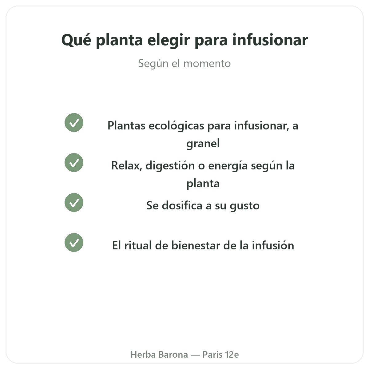 Plantas para infusiones París - compromisos de calidad en Herba Barona París 12e