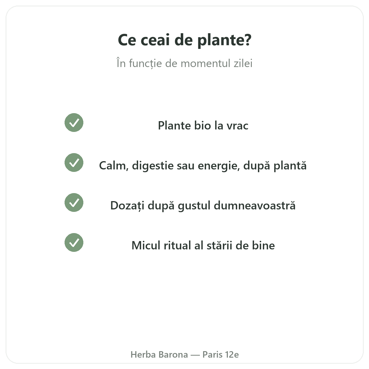Plante pentru ceaiuri Paris - angajamente de calitate la Herba Barona Paris, arondismentul 12