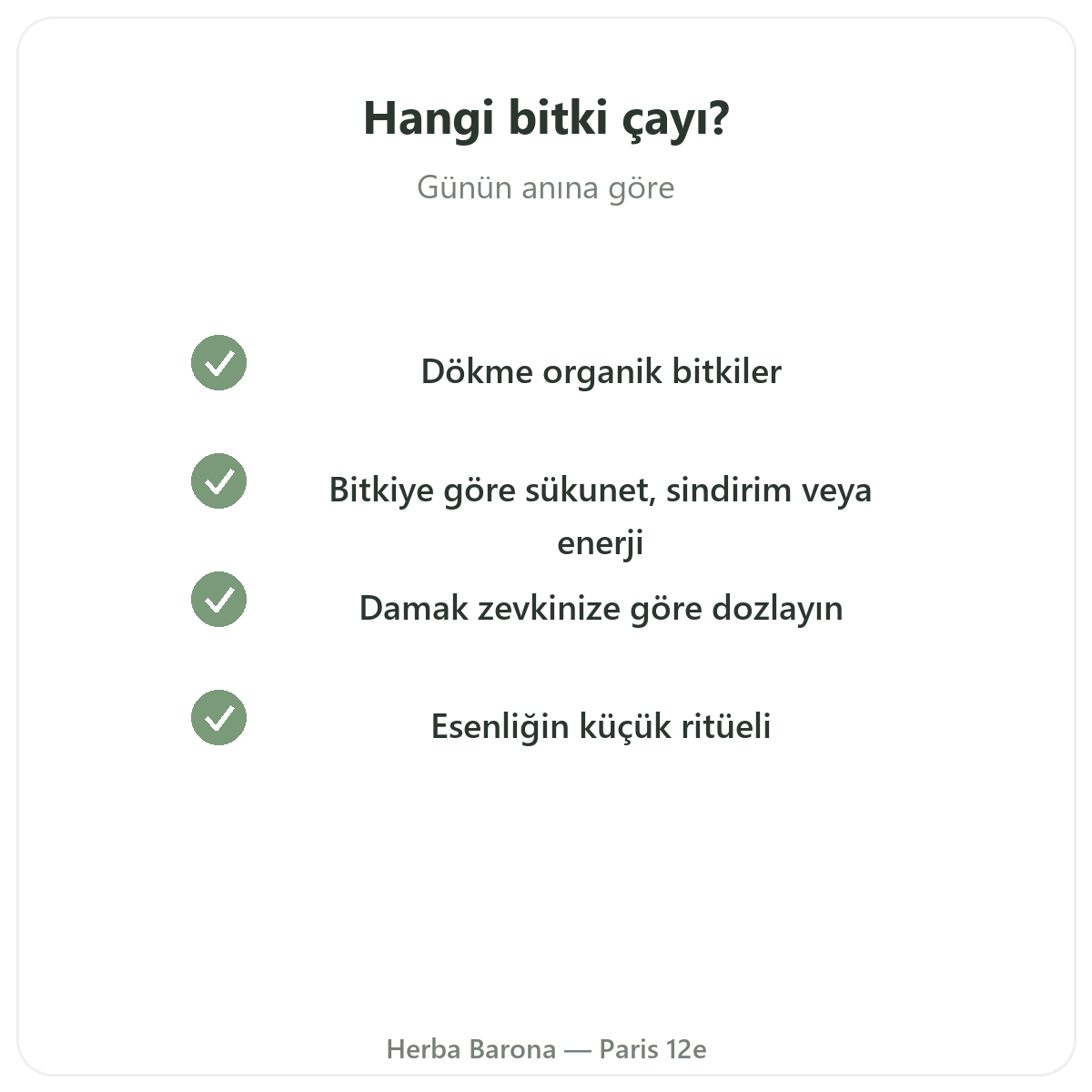 Bitki çayı otlari Paris - Herba Barona Paris 12. bölgede kalite taahhütleri