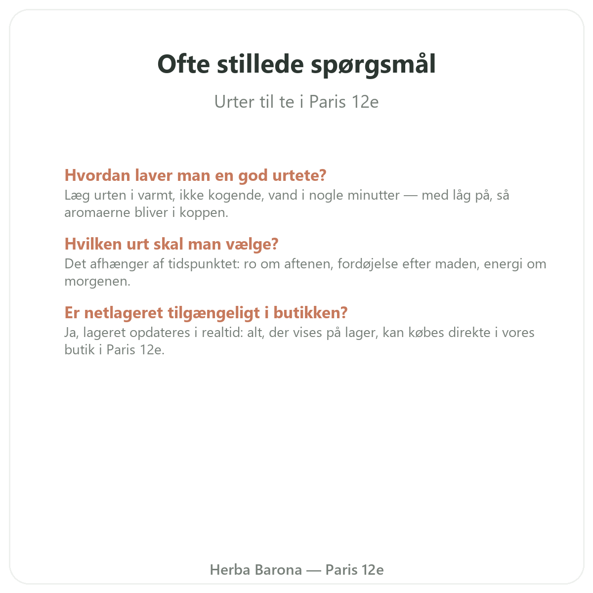 Ofte stillede spørgsmål planter til urtete Paris i Paris - Herba Barona Paris 12