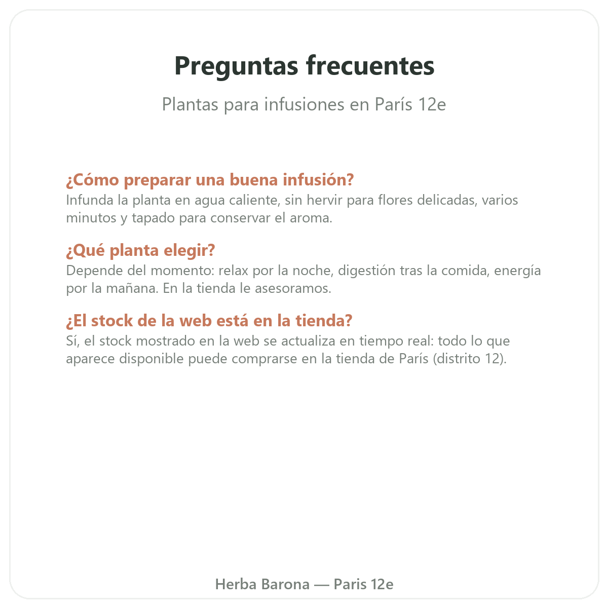 Preguntas frecuentes plantas para infusiones en París - Herba Barona París 12e