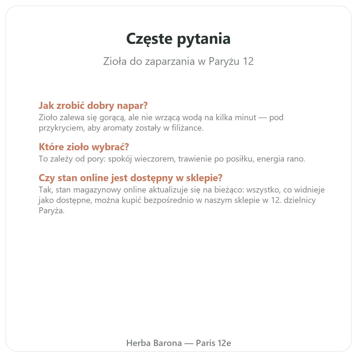 Najczęstsze pytania o Zioła na herbatki – wysyłka do Polski, Herba Barona