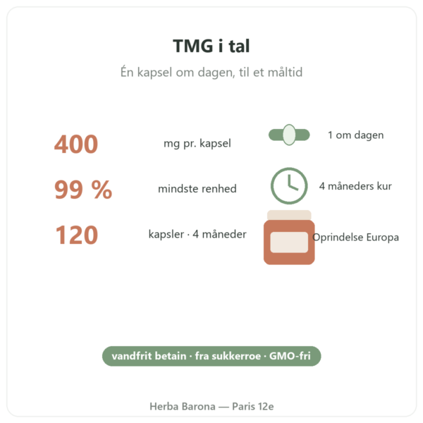TMG Trimethylglycin – Dynveo – 400 mg – 120 kapsler nøgletal Paris Herba Barona