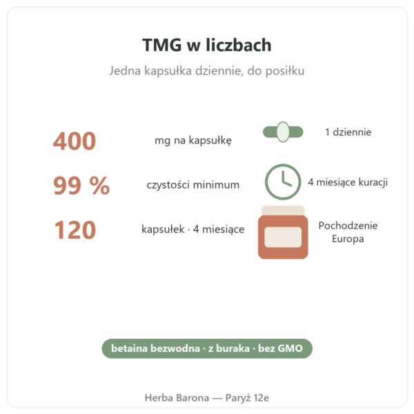 TMG Trimetyloglicyna – Dynveo – 400 mg – 120 kapsułek kluczowe liczby Paris Herba Barona