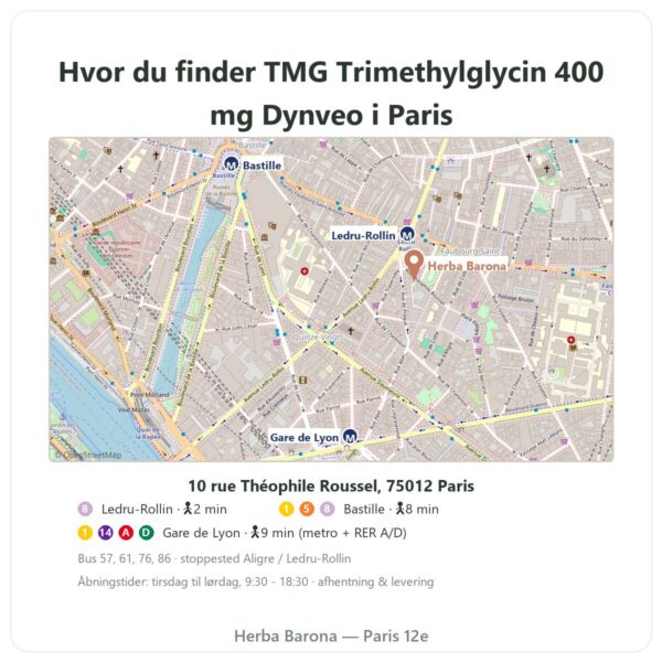 Hvor man finder TMG Trimethylglycin – Dynveo – 400 mg – 120 kapsler - Herba Barona Paris