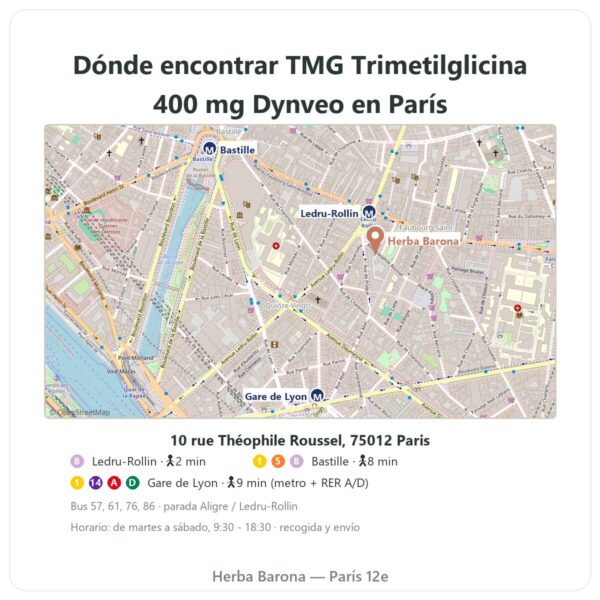 Dónde encontrar TMG Trimetilglicina – Dynveo – 400 mg – 120 cápsulas - Herba Barona Paris