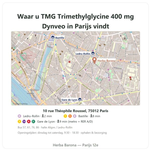 Waar te vinden TMG Trimethylglycine – Dynveo – 400 mg – 120 capsules - Herba Barona Paris