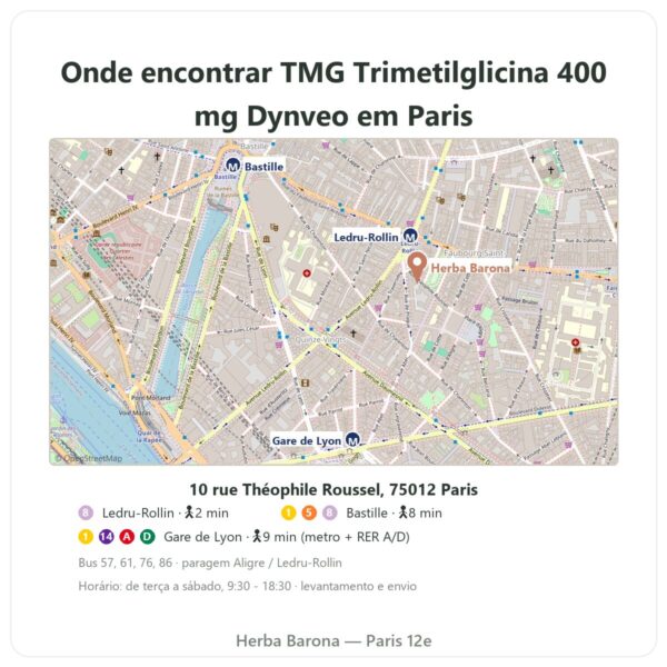 Onde encontrar TMG Trimetilglicina – Dynveo – 400 mg – 120 cápsulas - Herba Barona Paris