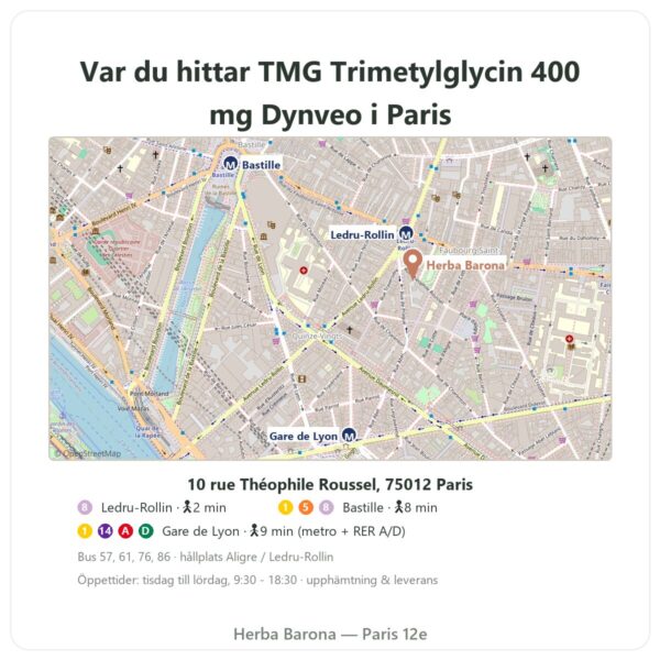 Var man hittar TMG Trimetylglycin – Dynveo – 400 mg – 120 kapslar - Herba Barona Paris