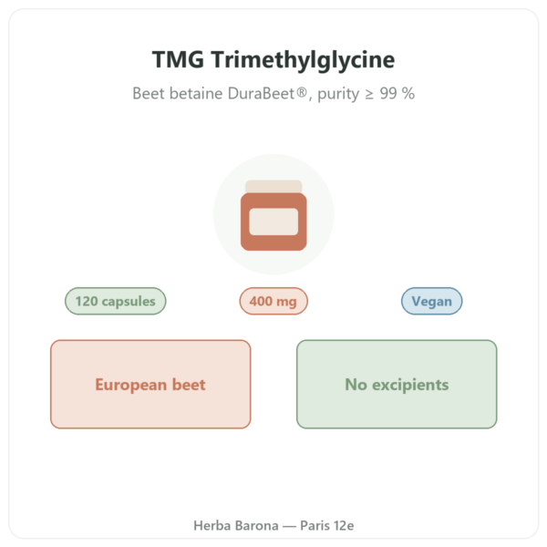 TMG Trimethylglycine – Dynveo – 400 mg – 120 capsules presentation Paris Herba Barona