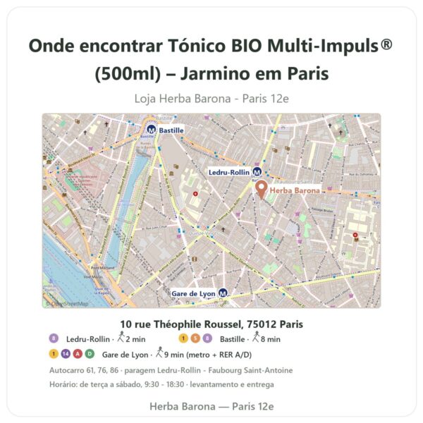 Onde encontrar Tónico BIO Multi-Impuls® (500ml) – Jarmino em Paris - mapa da loja Herba Barona Paris 12e