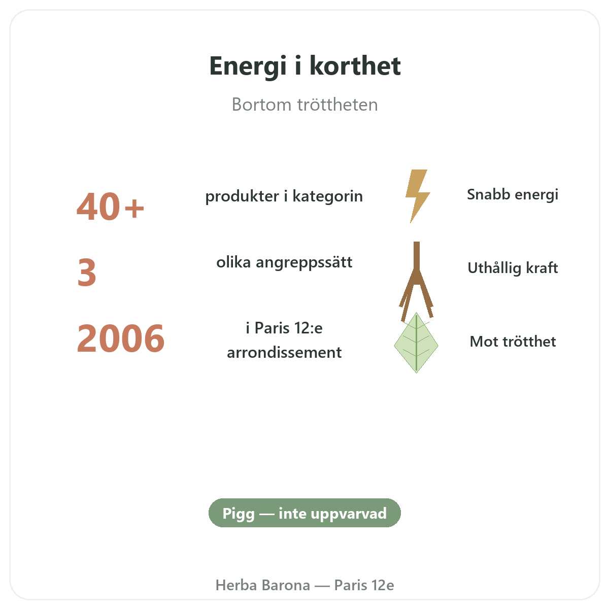 Energi, vitalitet Paris i korthet – nyckeltal hos Herba Barona Paris 12e