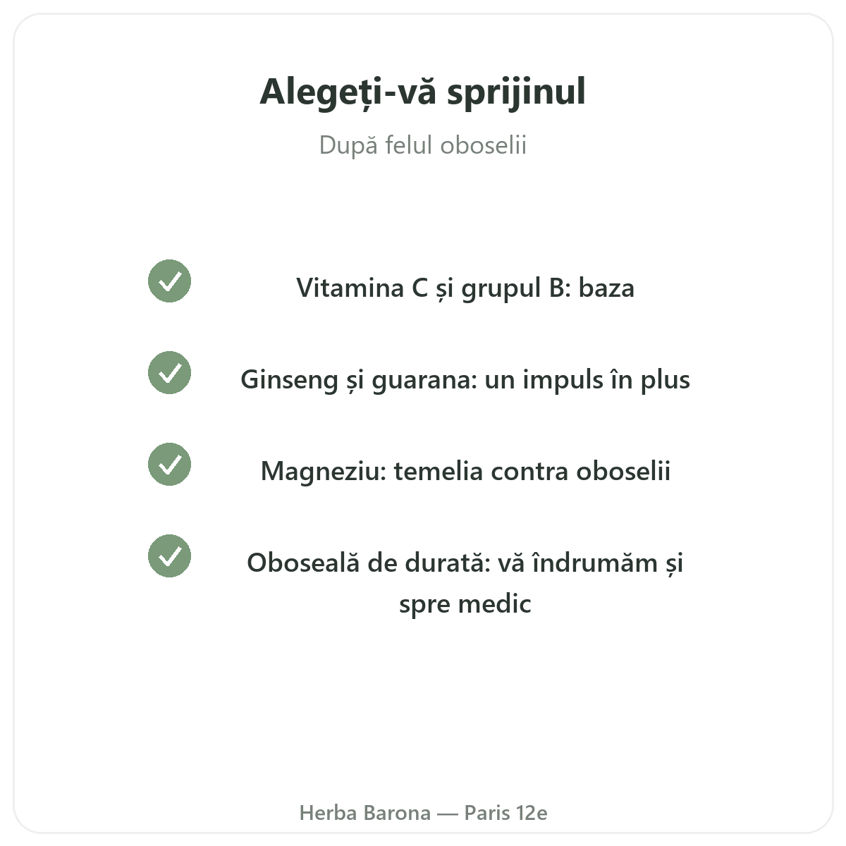 Tonus vitalitate energie Paris - angajamente de calitate la Herba Barona Paris, arondismentul 12