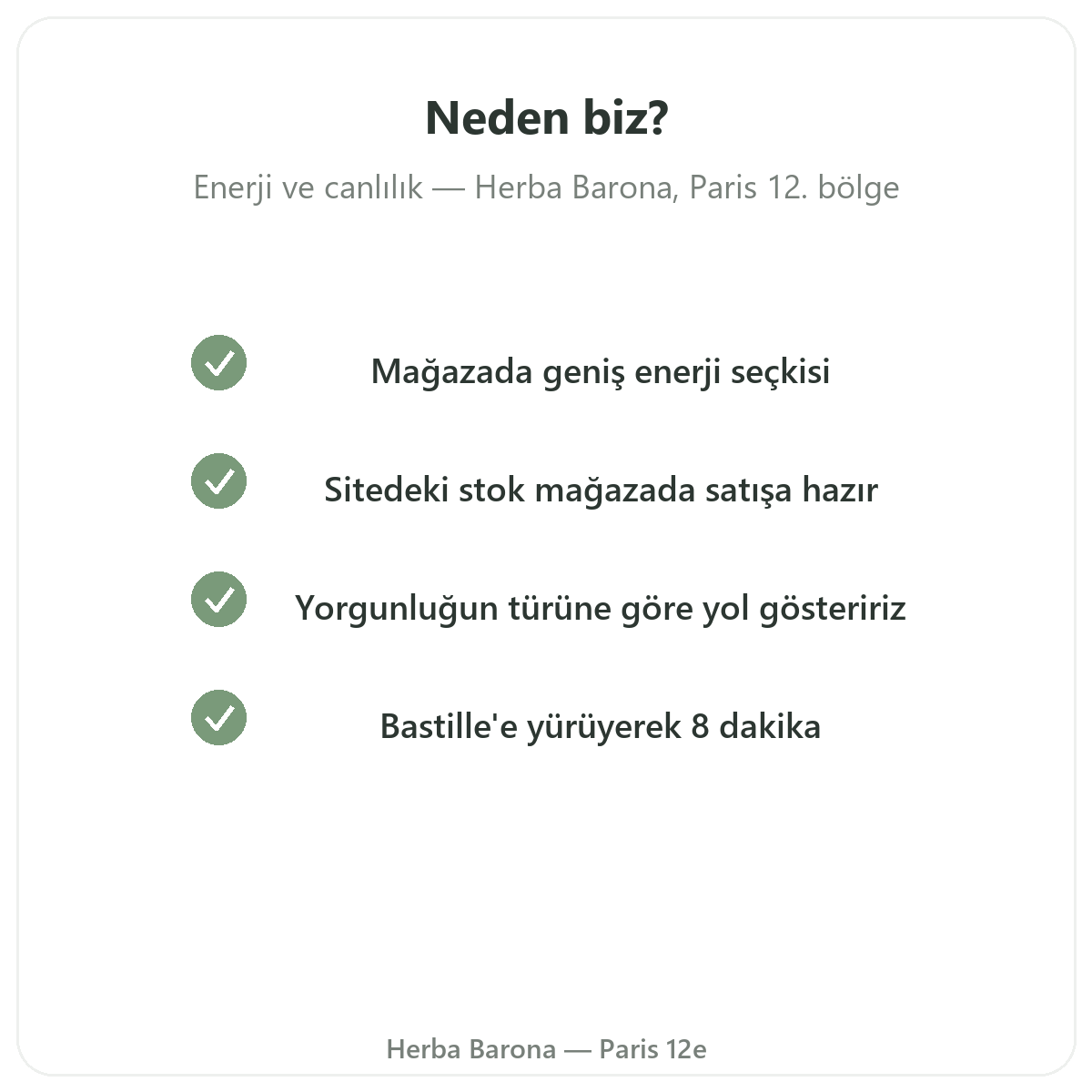 Paris Tonus Canlılık Enerjiyi neden Paris’te Herba Barona Paris 12. bölgeden satın almalısınız