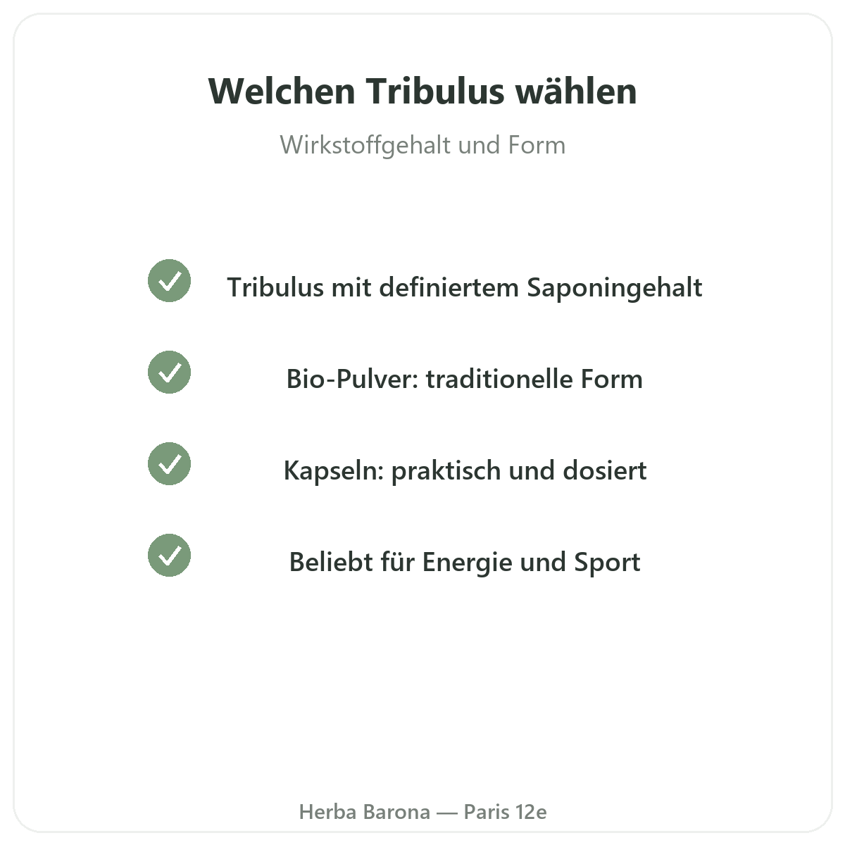 Tribulus Paris - Qualitätsversprechen bei Herba Barona Paris 12e