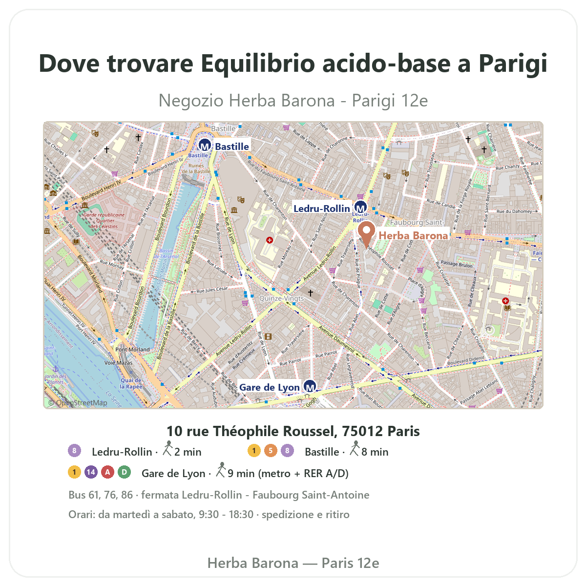Trovare Equilibrio acido-base a Parigi - piantina del negozio Herba Barona Parigi 12e metro Ledru-Rollin