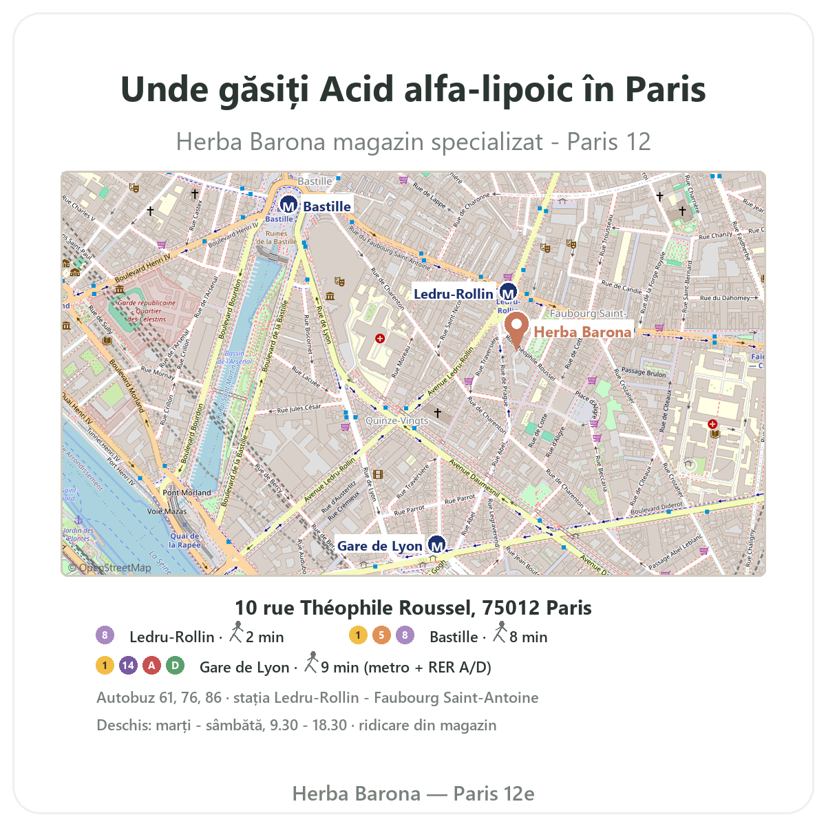 Unde găsiți acid alfa-lipoic Paris în Paris - planul magazinului Herba Barona Paris, arondismentul 12