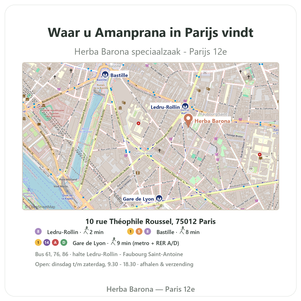 Amanprana vinden in Parijs - winkelplattegrond Herba Barona Parijs 12e