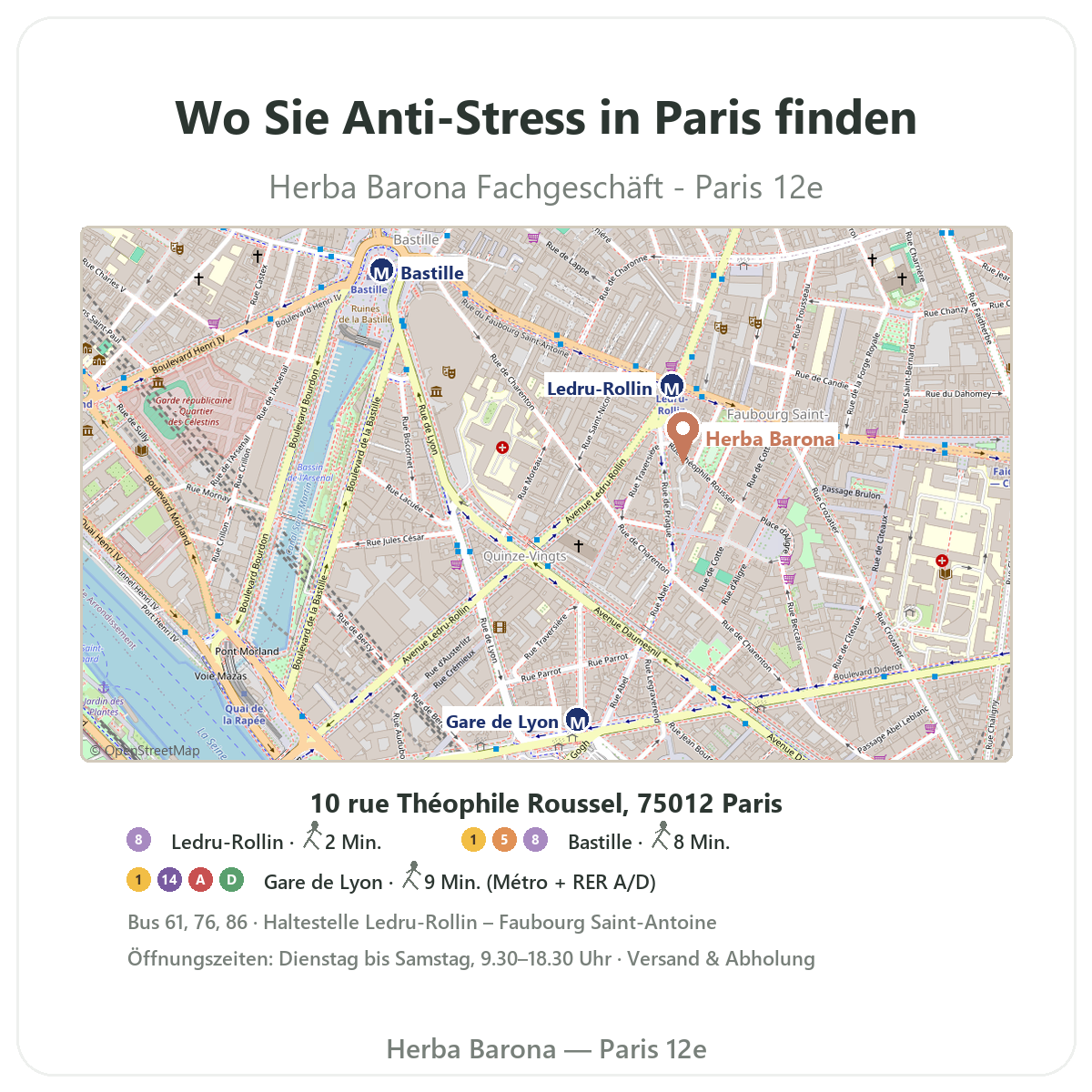 Anti-Stress in Paris finden - Lageplan Geschäft Herba Barona Paris 12e
