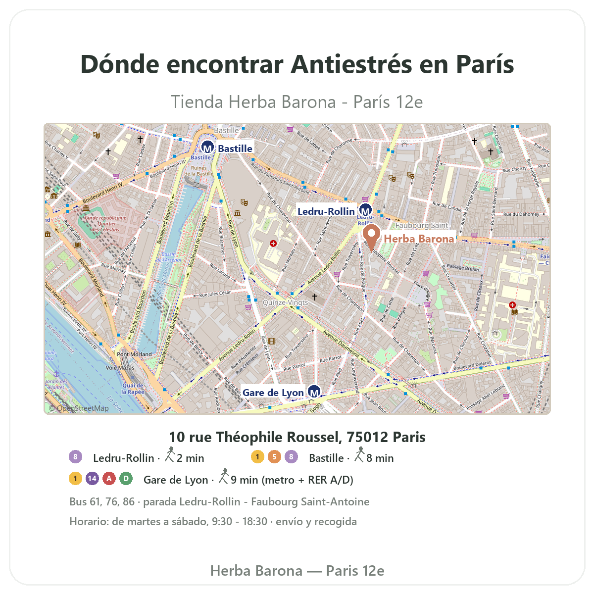 Como encontrar Antiestres Paris - plano de la tienda Herba Barona Paris 12e