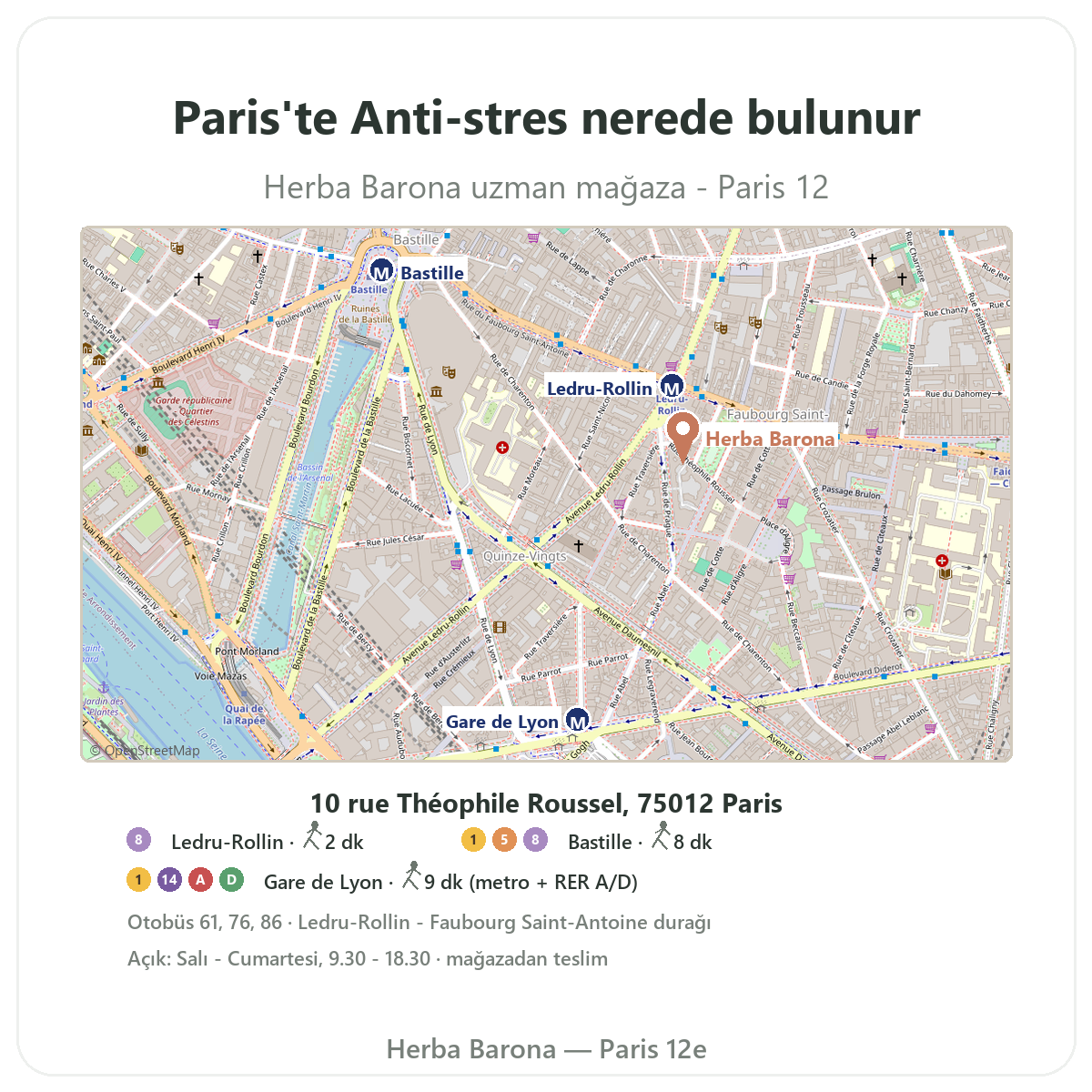 Paris’te Anti-stres ürünleri nerede bulunur - Herba Barona Paris 12. bölge mağaza planı