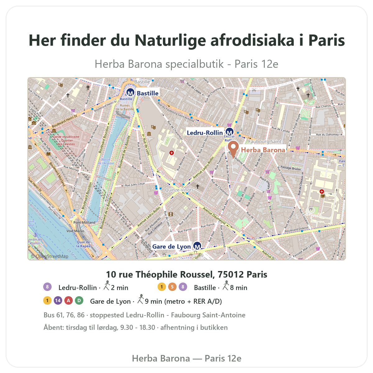 Hvor finder du et afrodisiakum i Paris — butiksplan Herba Barona Paris 12