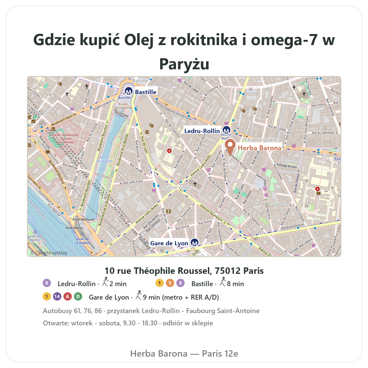 Jak znaleźć olej z rokitnika omega-7 - plan sklepu Herba Barona, Paryż 12