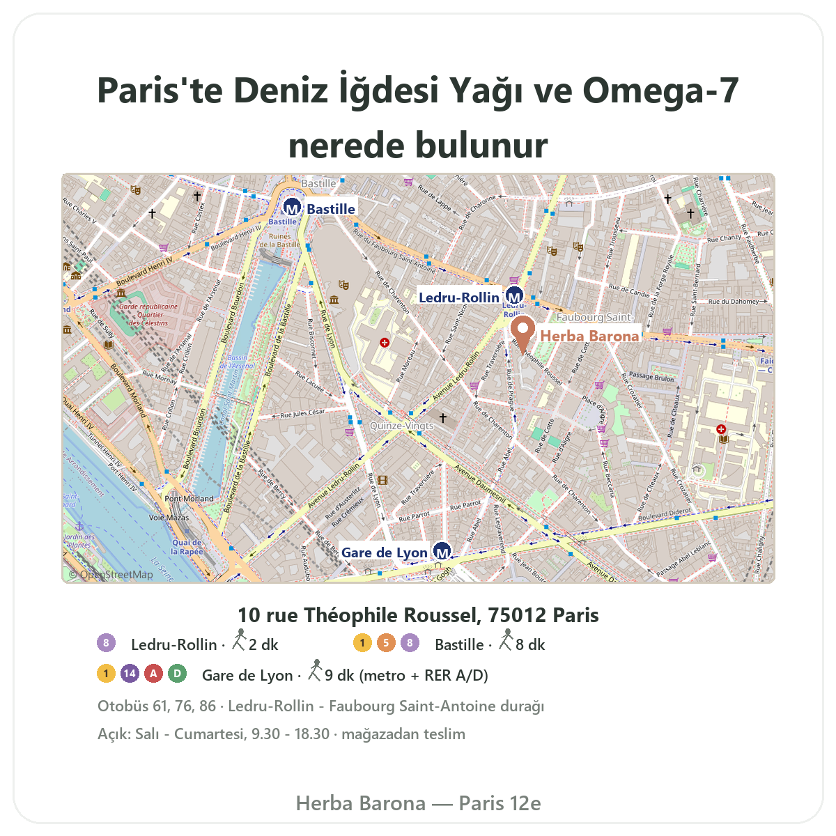 Paris’te deniz iğdesi omega-7 nerede bulunur - Herba Barona mağaza planı, Paris 12. bölge