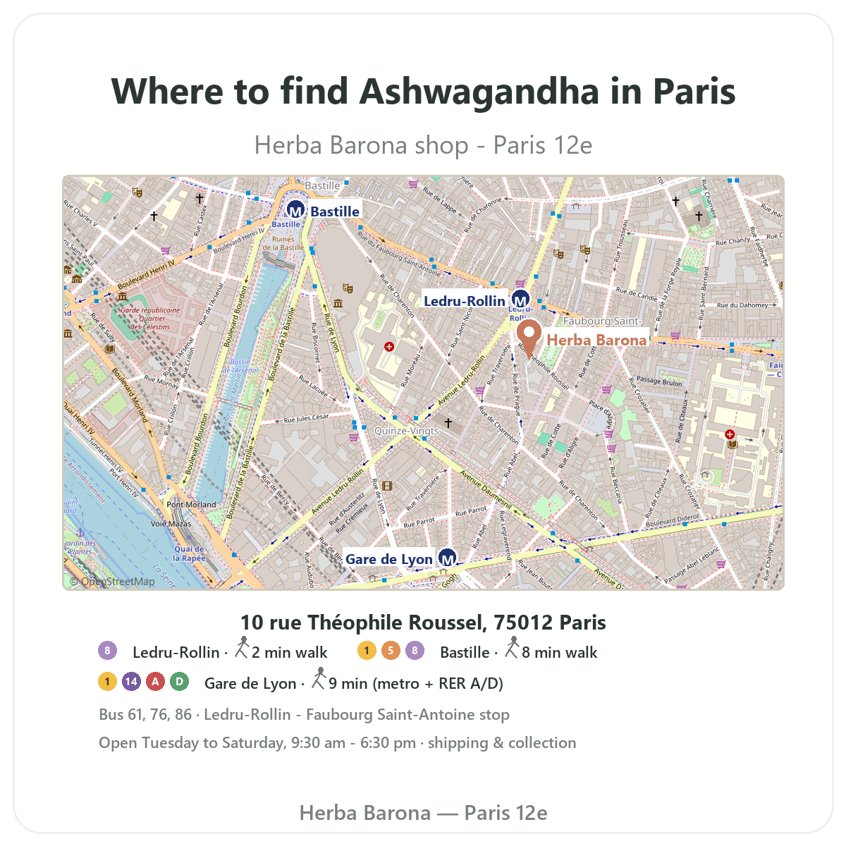 Find Ashwagandha KSM-66 in Paris - shop map Herba Barona Paris 12th