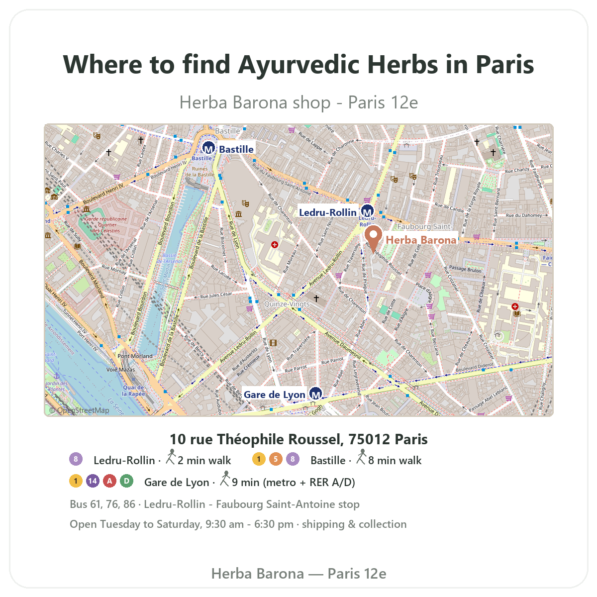 Find Ayurvedic herbs in Paris - shop map, Herba Barona Paris 12th