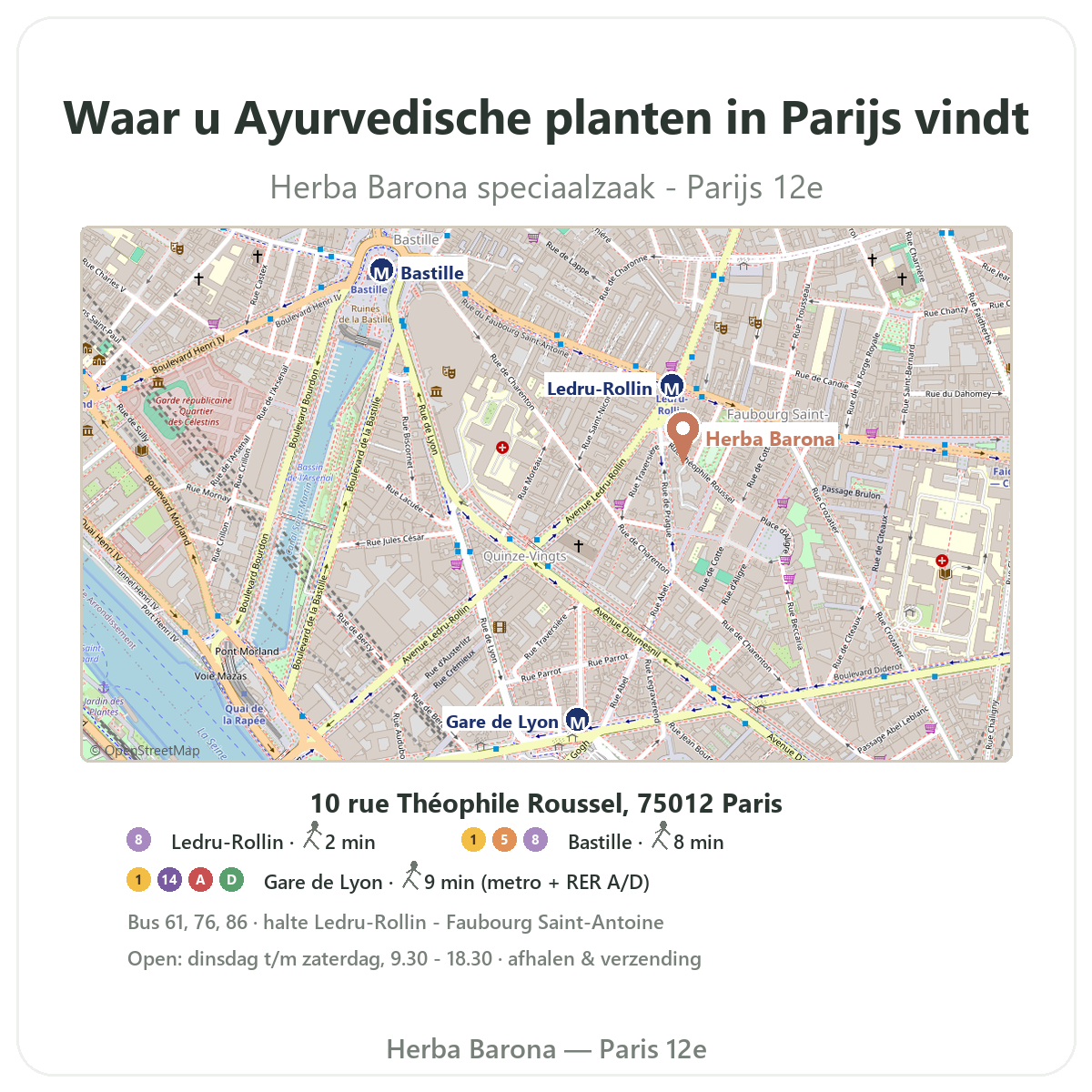 Ayurvedische planten Parijs vinden - plattegrond winkel Herba Barona Parijs