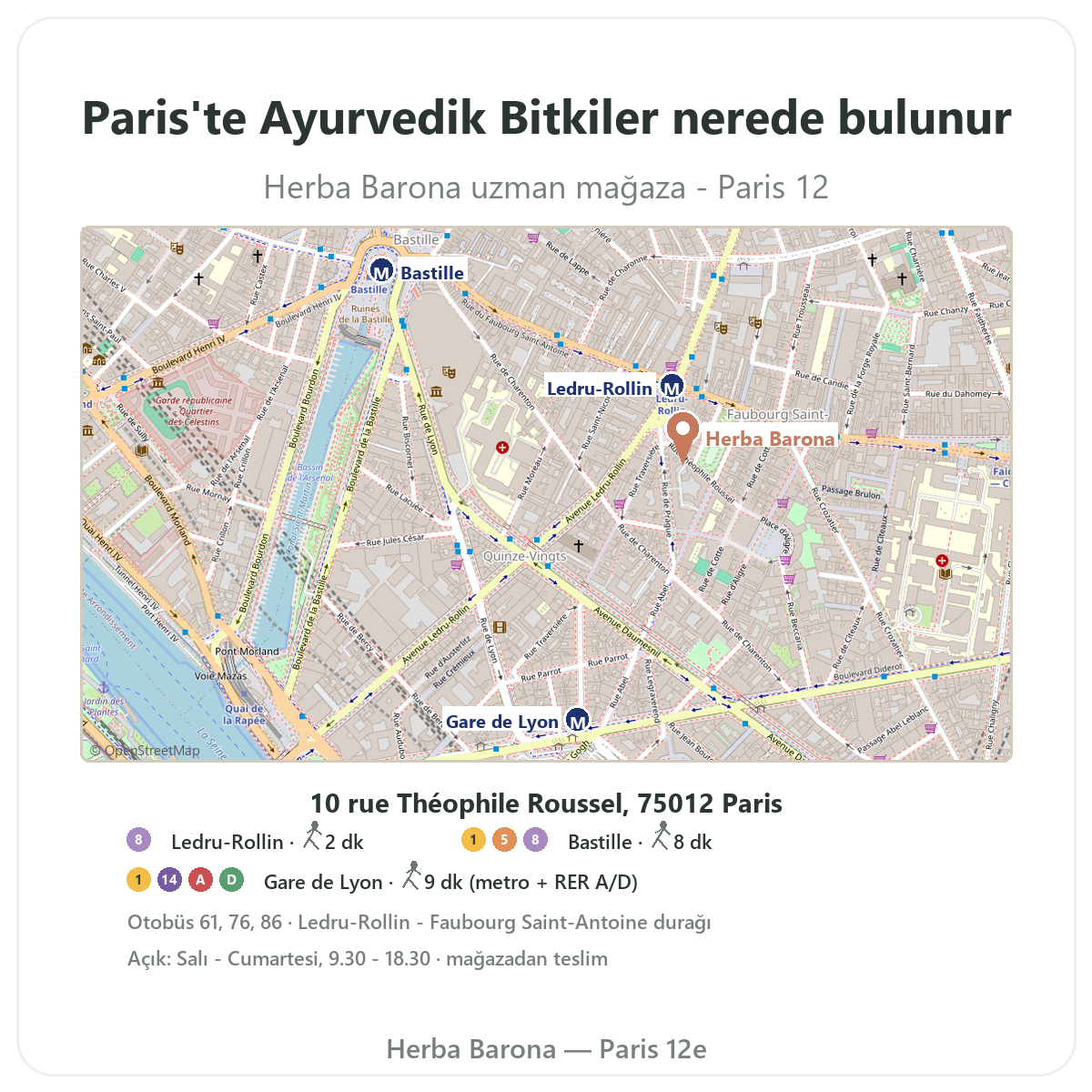 Ayurvedik bitkiler Paris nerede bulunur - Herba Barona Paris 12. bölge magaza plani