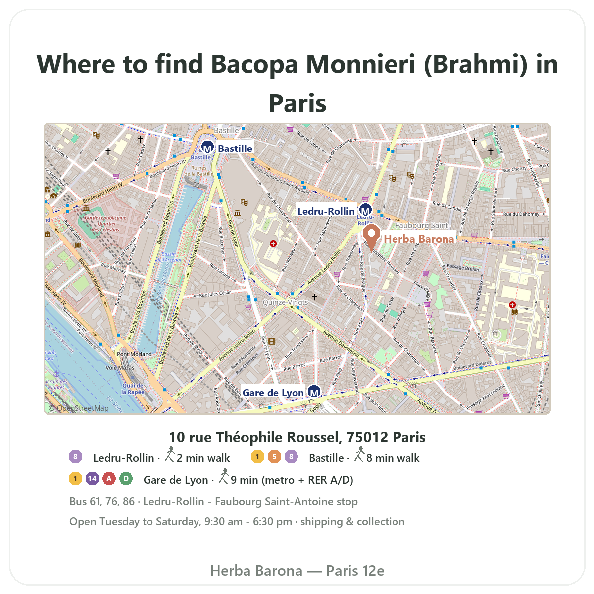 Find Bacopa Brahmi in Paris - shop map Herba Barona Paris 12th