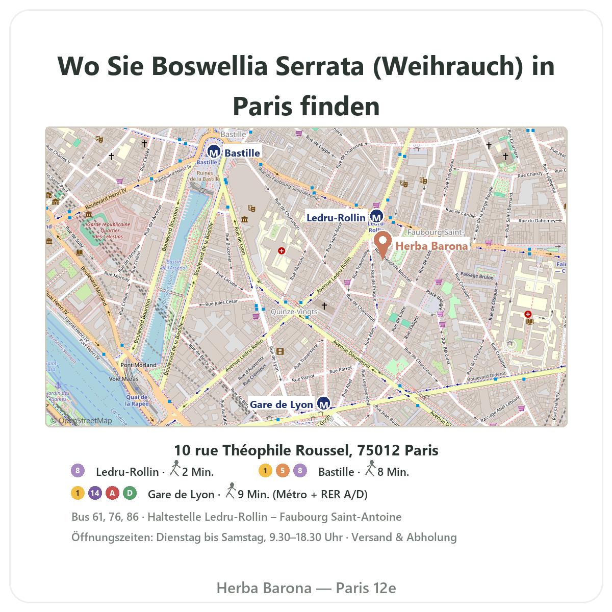 Boswellia in Paris finden - Lageplan Herba Barona Paris 12e