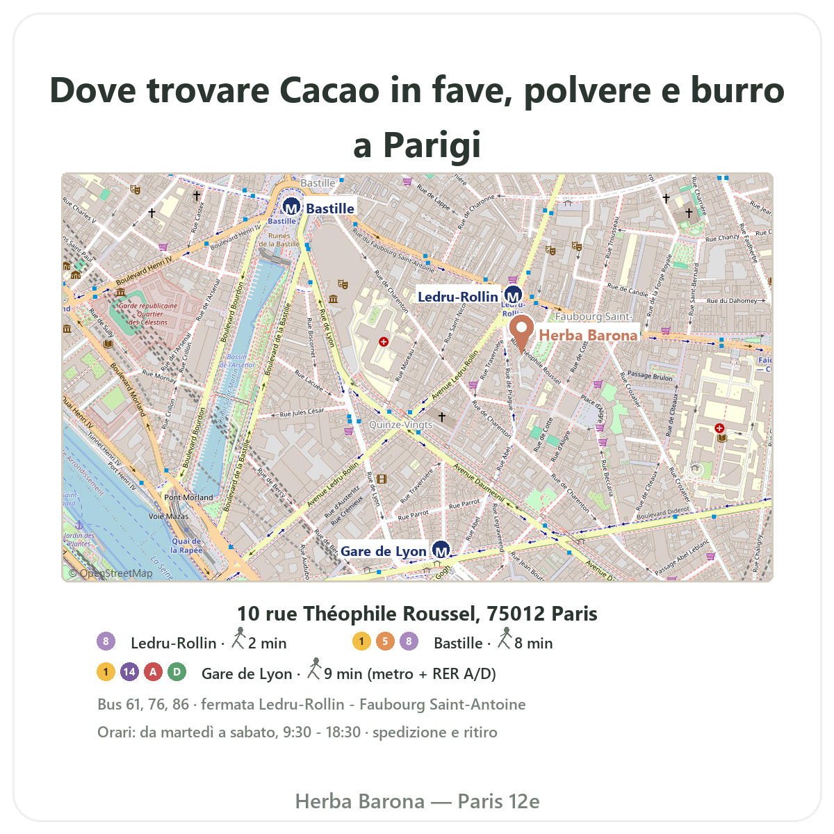 Trovare Cacao crudo Parigi a Parigi - mappa del negozio Herba Barona Parigi 12e