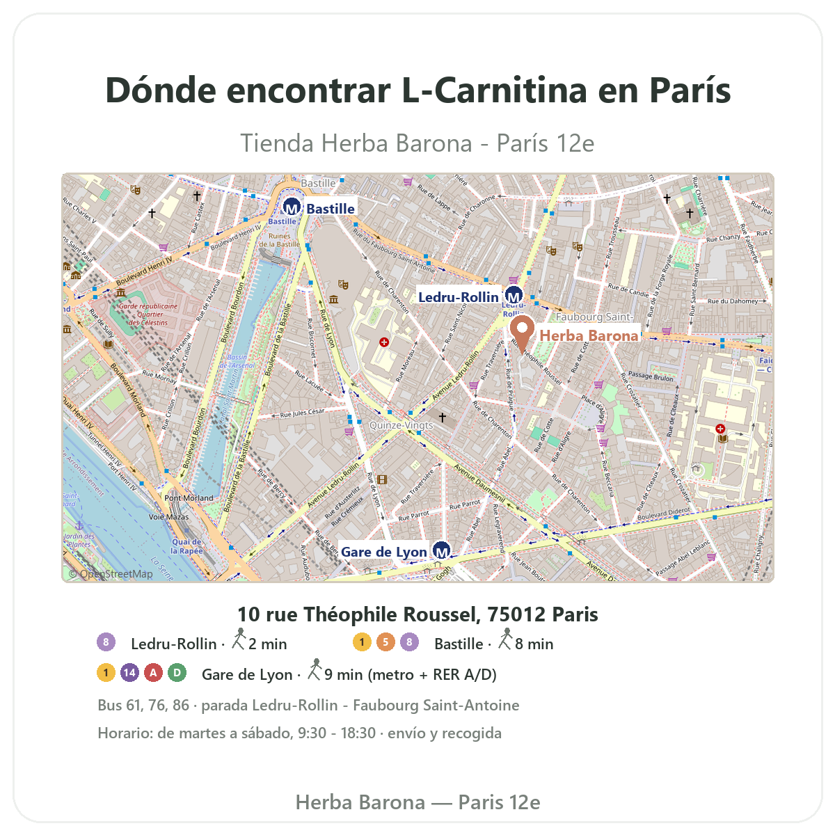 Encontrar L-Carnitina en París - plano de la tienda Herba Barona París 12e