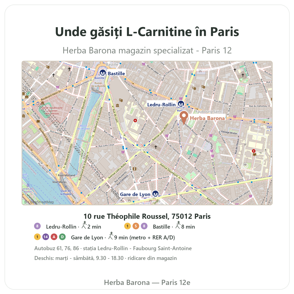 Trouver L-Carnitine Paris a Paris - plan boutique Herba Barona Paris 12e