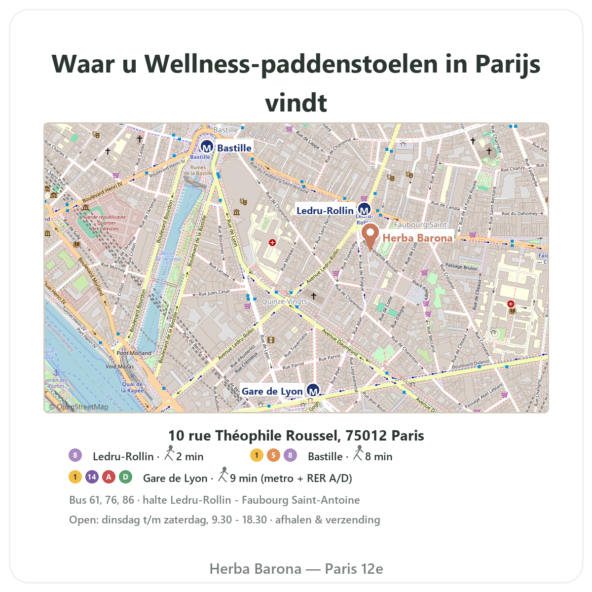 Medicinale paddenstoelen vinden in Parijs - plattegrond winkel Herba Barona Parijs 12e metro Ledru-Rollin