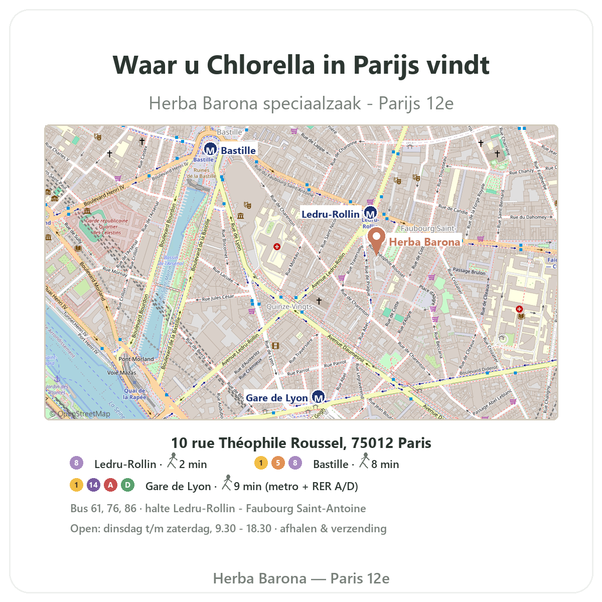 Chlorella vinden in Parijs - plattegrond winkel Herba Barona Parijs 12e