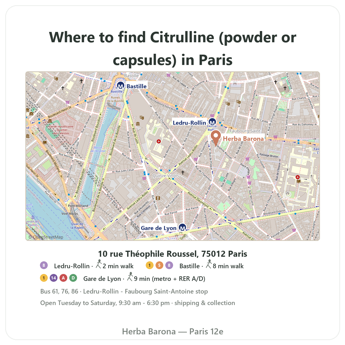 Finding citrulline in Paris - shop map Herba Barona Paris 12th